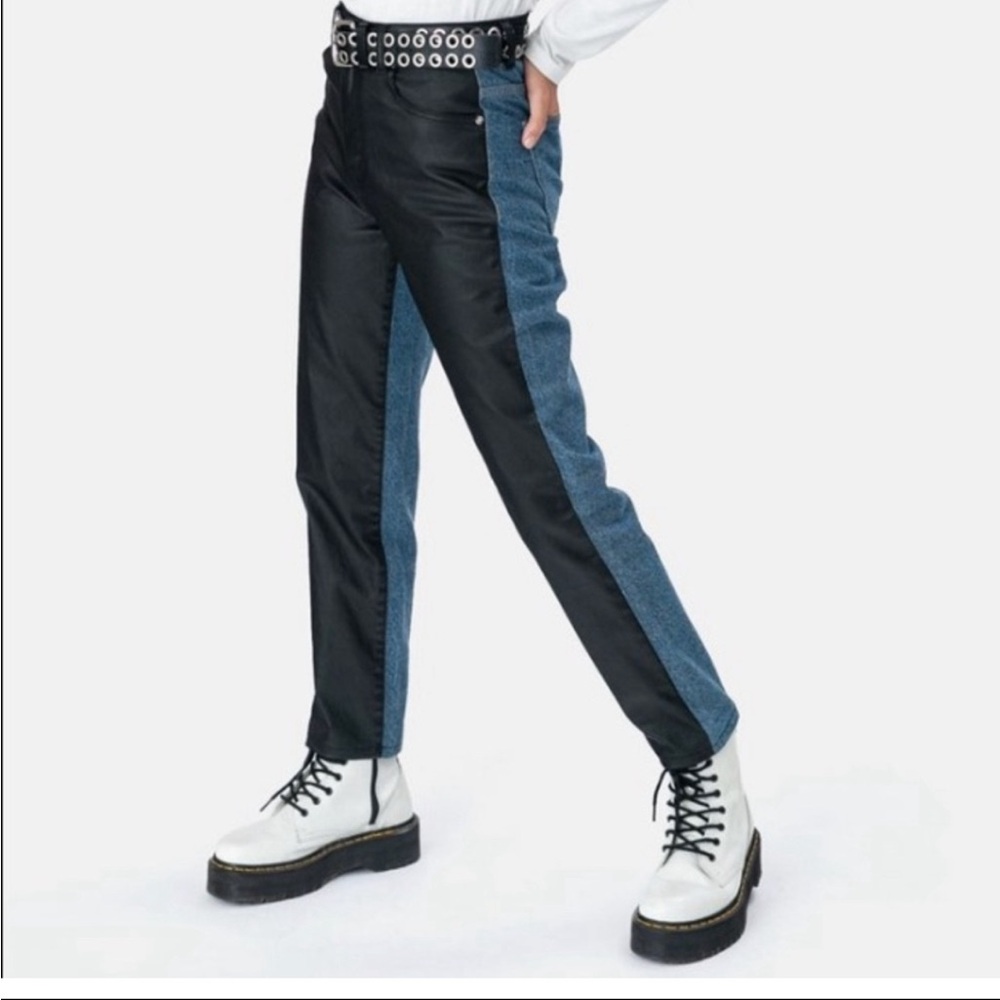 adika half leather mom jeans